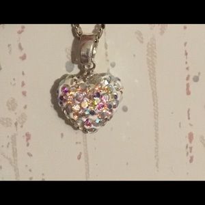 Heart pendant crystal rhinestone & silver